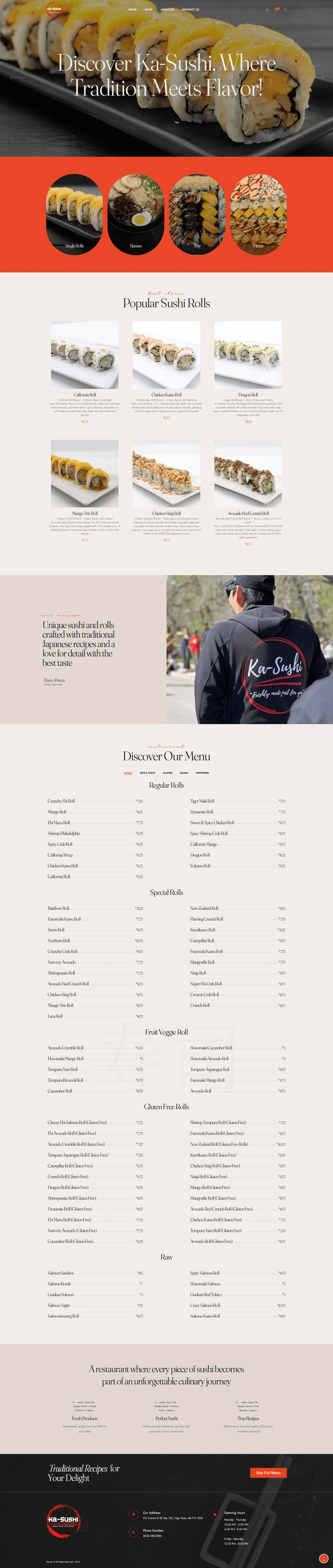 The full Ka-Sushi homepage, from the hero to the footer