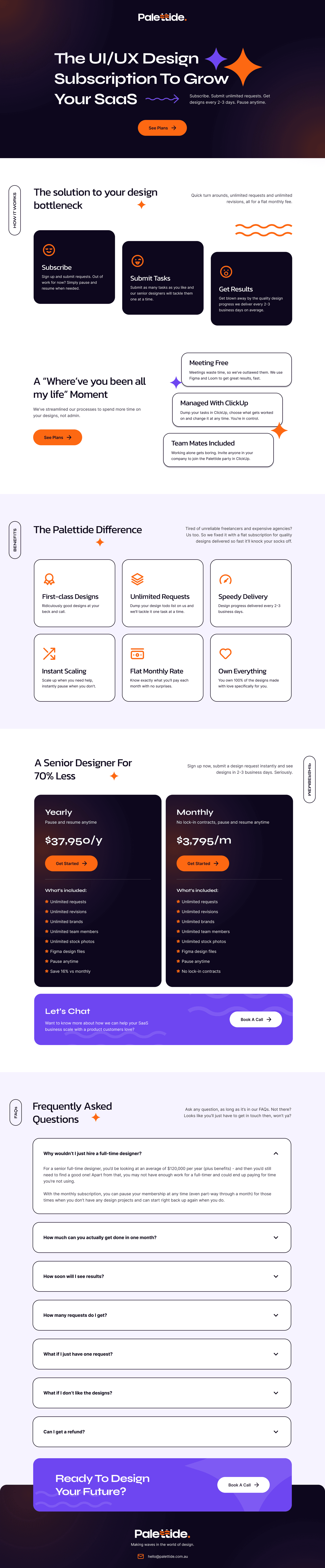 The Palettide launch homepage, from the hero to the footer