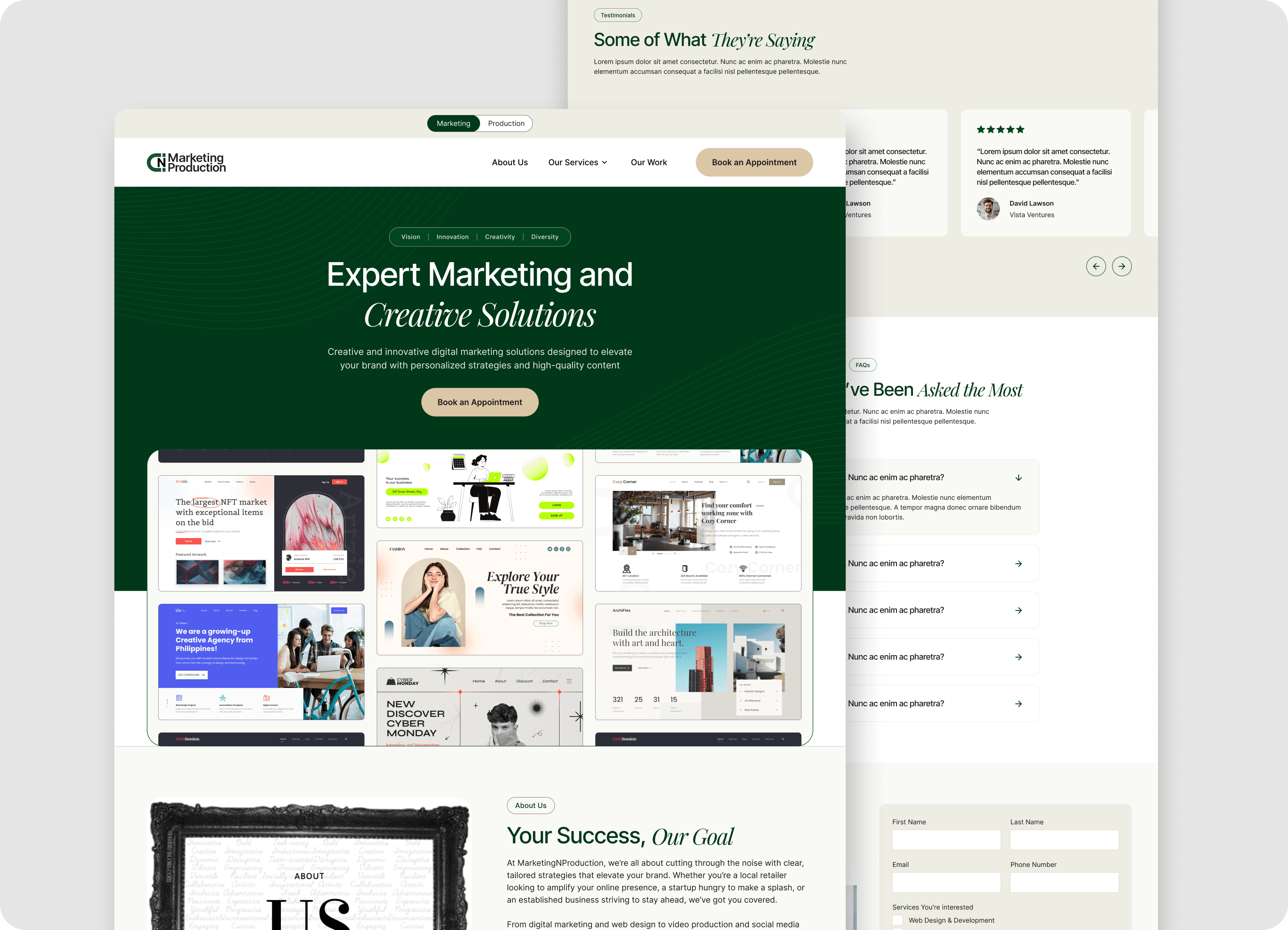 Final homepage and services page designs
